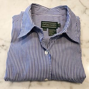 J. McLaughlin Blue & White Striped Button-Down Top